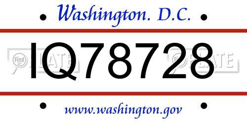 IQ78728 District Of Columbia License Plate