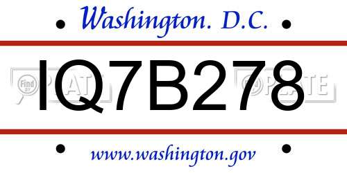IQ7B278 District Of Columbia License Plate