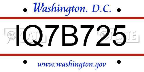 IQ7B725 District Of Columbia License Plate