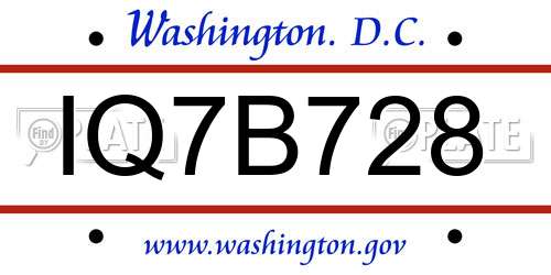IQ7B728 District Of Columbia License Plate