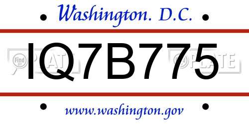 IQ7B775 District Of Columbia License Plate