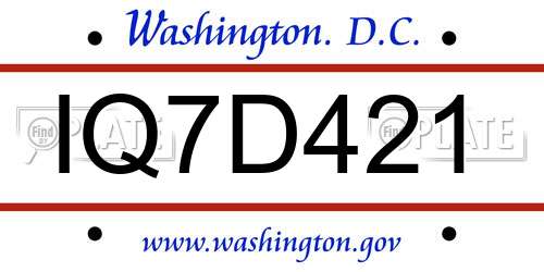 IQ7D421 District Of Columbia License Plate