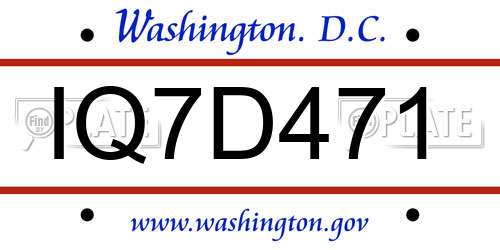 IQ7D471 District Of Columbia License Plate