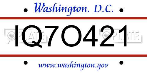 IQ7O421 District Of Columbia License Plate