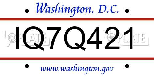 IQ7Q421 District Of Columbia License Plate