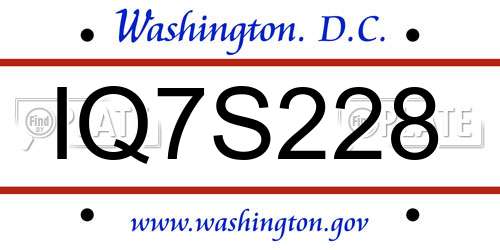 IQ7S228 District Of Columbia License Plate