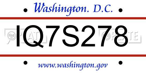IQ7S278 District Of Columbia License Plate
