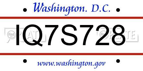 IQ7S728 District Of Columbia License Plate