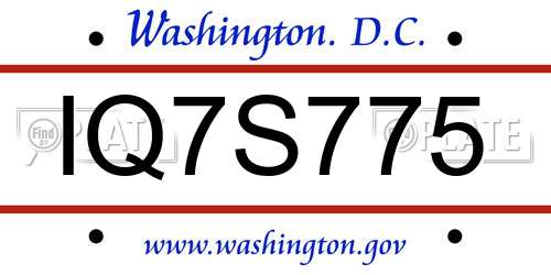 IQ7S775 District Of Columbia License Plate