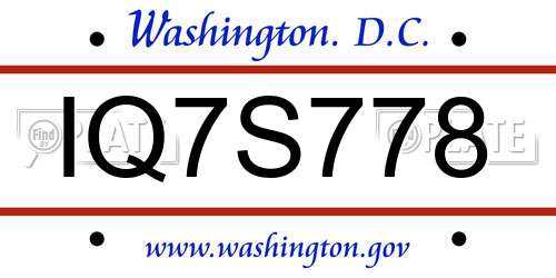 IQ7S778 District Of Columbia License Plate