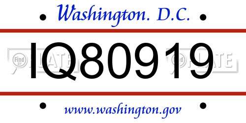 IQ80919 District Of Columbia License Plate