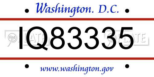 IQ83335 District Of Columbia License Plate