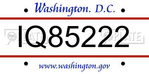 IQ85222 District Of Columbia License Plate