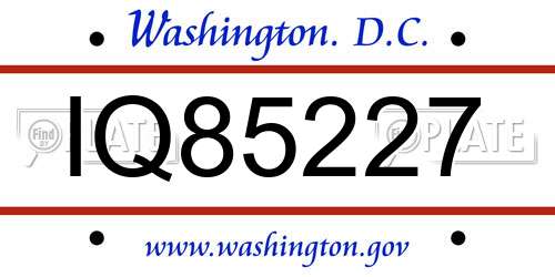 IQ85227 District Of Columbia License Plate