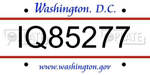 IQ85277 District Of Columbia License Plate