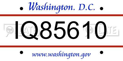 IQ85610 District Of Columbia License Plate