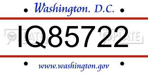 IQ85722 District Of Columbia License Plate
