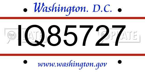 IQ85727 District Of Columbia License Plate