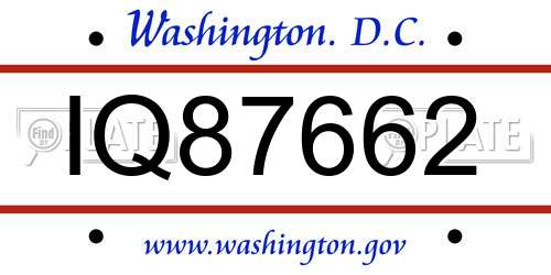 IQ87662 District Of Columbia License Plate
