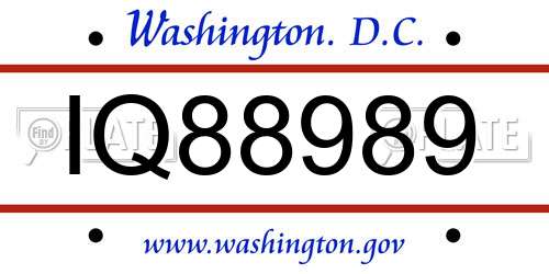 IQ88989 District Of Columbia License Plate
