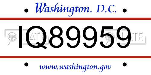 IQ89959 District Of Columbia License Plate