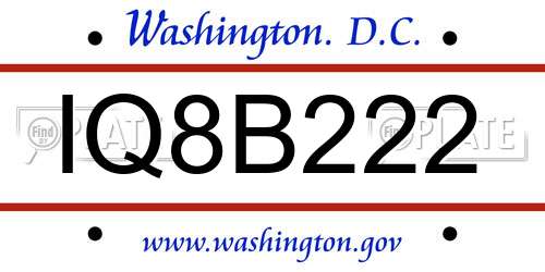 IQ8B222 District Of Columbia License Plate