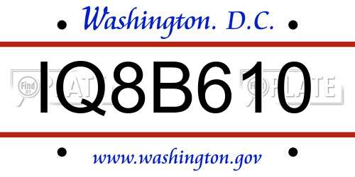 IQ8B610 District Of Columbia License Plate