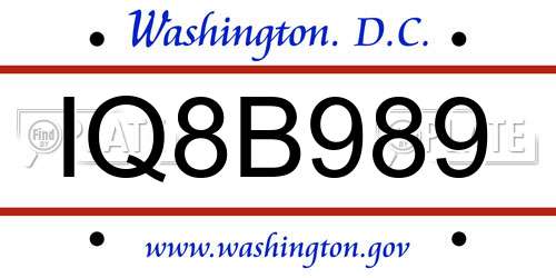IQ8B989 District Of Columbia License Plate