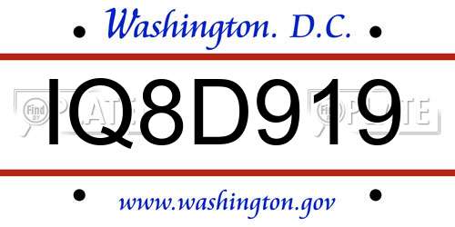 IQ8D919 District Of Columbia License Plate