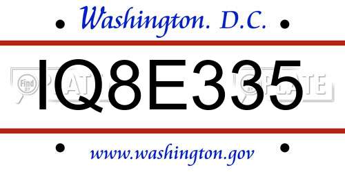 IQ8E335 District Of Columbia License Plate