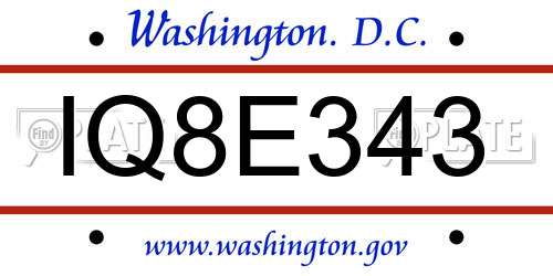 IQ8E343 District Of Columbia License Plate