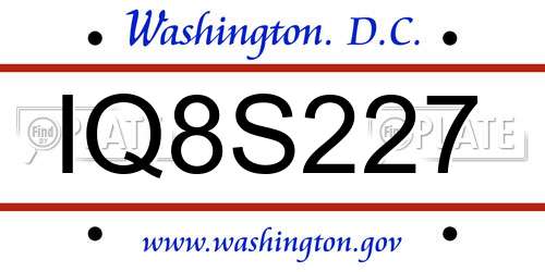 IQ8S227 District Of Columbia License Plate