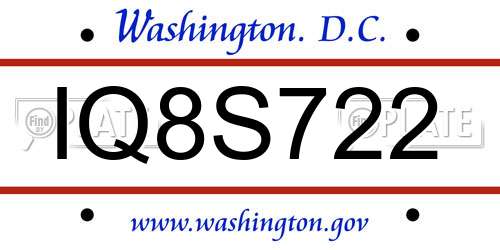 IQ8S722 District Of Columbia License Plate