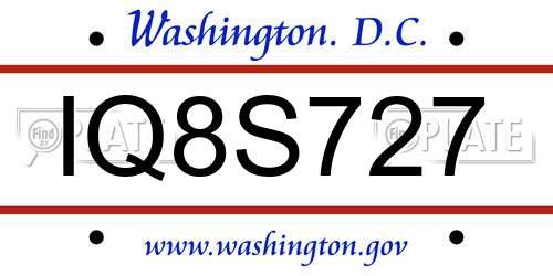 IQ8S727 District Of Columbia License Plate
