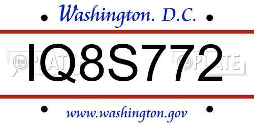 IQ8S772 District Of Columbia License Plate
