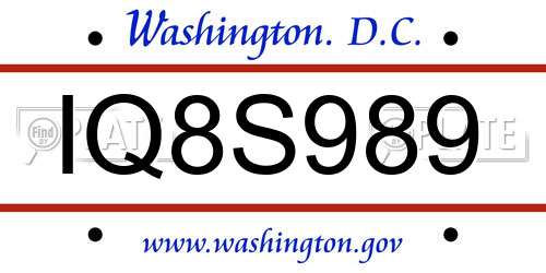 IQ8S989 District Of Columbia License Plate