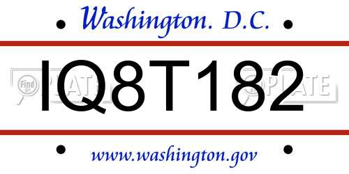 IQ8T182 District Of Columbia License Plate