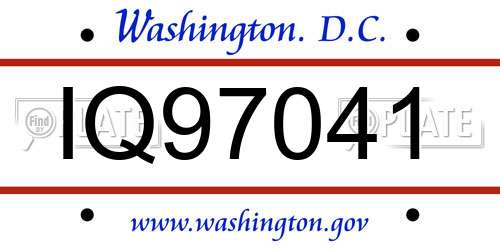 IQ97041 District Of Columbia License Plate