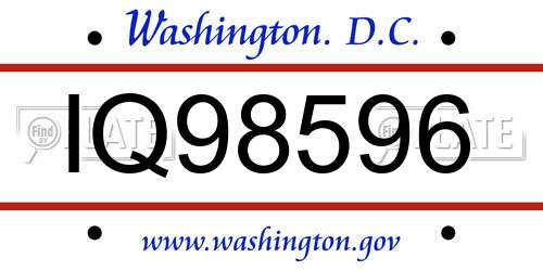 IQ98596 District Of Columbia License Plate