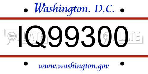 IQ99300 District Of Columbia License Plate