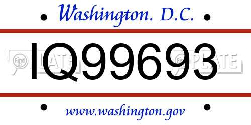 IQ99693 District Of Columbia License Plate