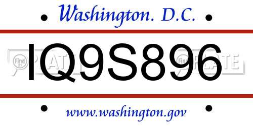 IQ9S896 District Of Columbia License Plate