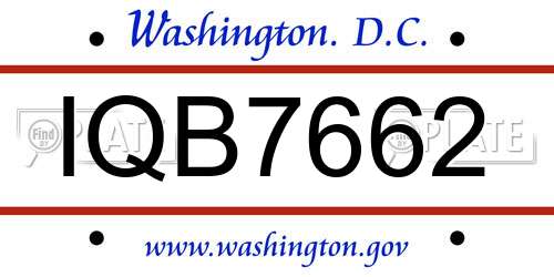 IQB7662 District Of Columbia License Plate