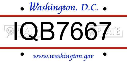 IQB7667 District Of Columbia License Plate