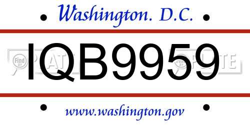 IQB9959 District Of Columbia License Plate