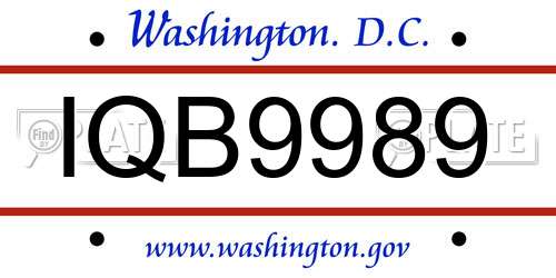 IQB9989 District Of Columbia License Plate