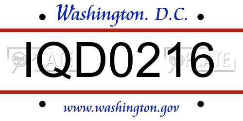 IQD0216 District Of Columbia License Plate
