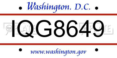 IQG8649 District Of Columbia License Plate