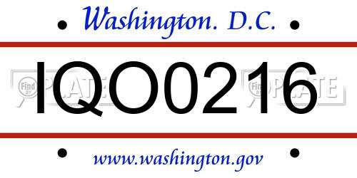 IQO0216 District Of Columbia License Plate