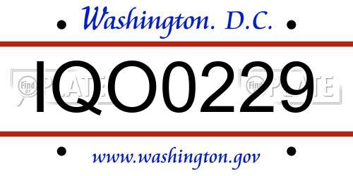 IQO0229 District Of Columbia License Plate